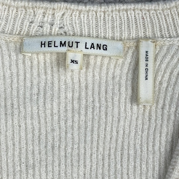 Helmut Lang Distressed V Neck Sweater Cut Out Rib Knit Off White Sz XS - Picture 10 of 16